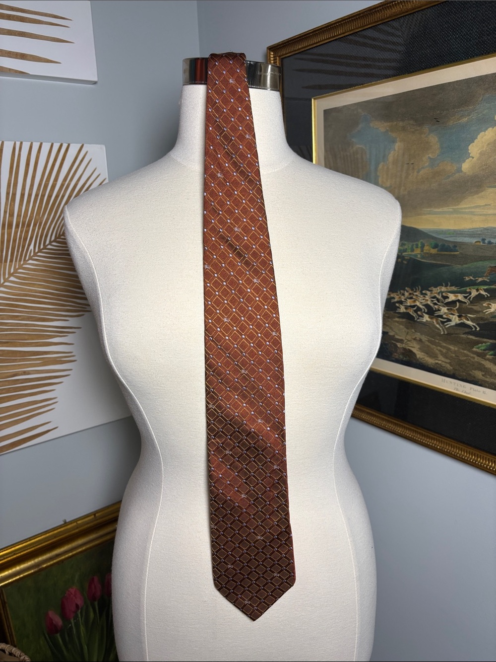 VTG Burberry Brown Gray Dot Silk Neck Tie - Picture 2 of 5